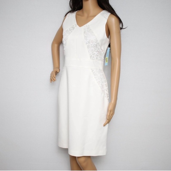 ANTONIO MELANI White Lace-Panel V-Neck Sheath Dress - Picture 5 of 11